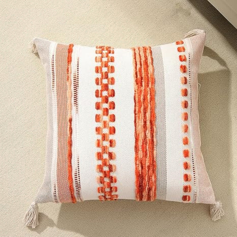 Double-Sided Boho Stripe Cushion Cover with Tassels