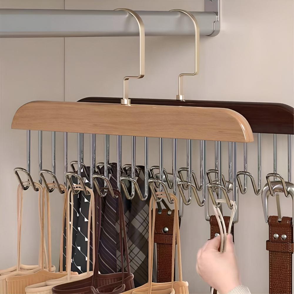 360° Rotating Wood Space Saver Rack with 8 Hooks