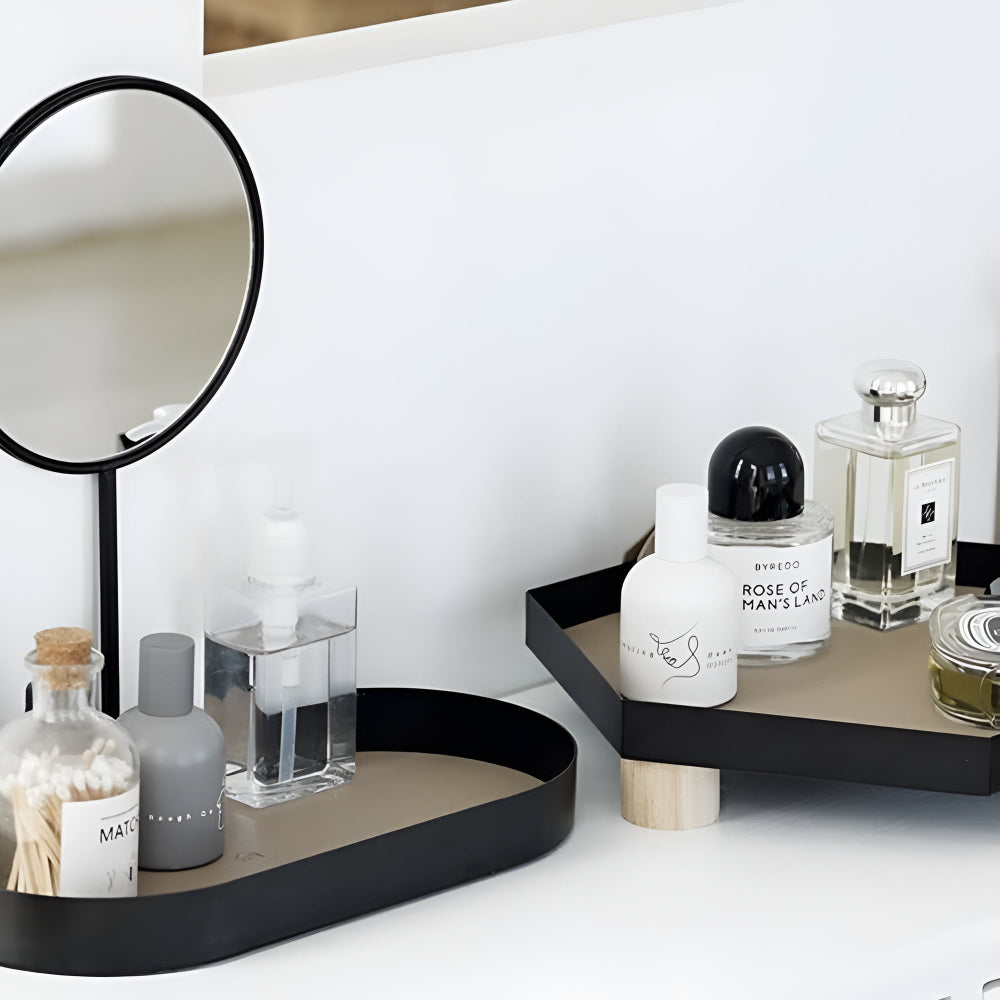 Modern Metal Beauty Organizer Tray with Removable Mirror
