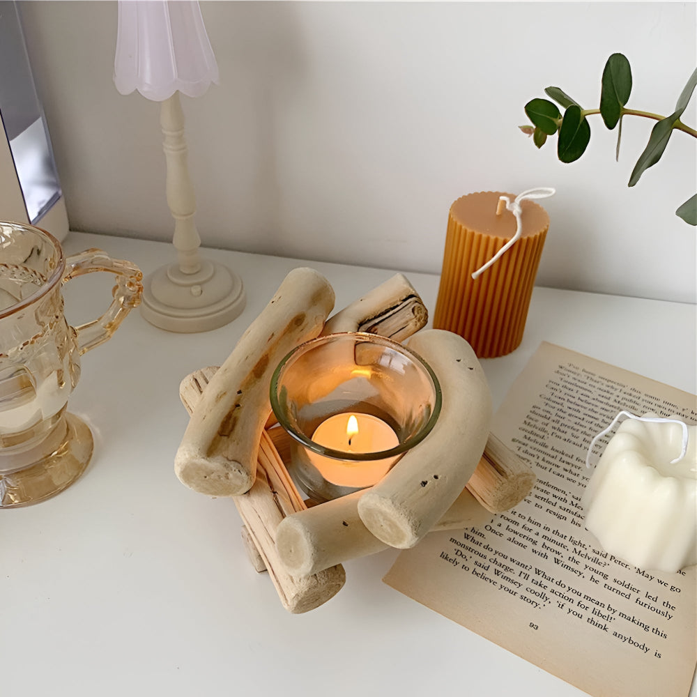 Driftwood Tealight Candle Holder with Glass Insert
