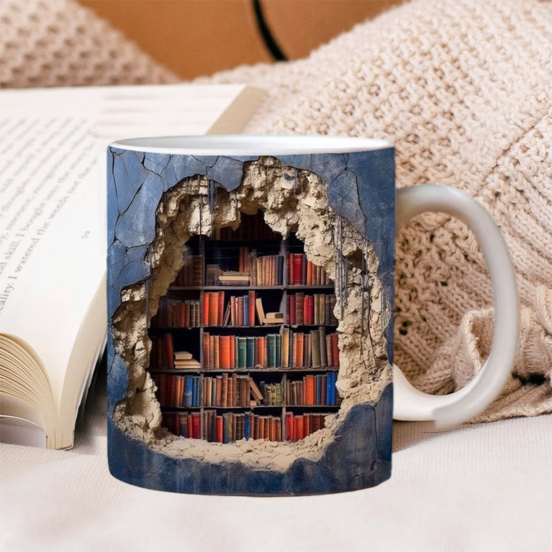 3D Ceramic Library Mug for Book Lovers