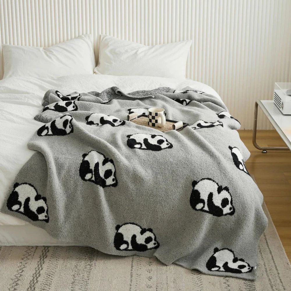Kawaii Panda Jacquard Knit Blanket