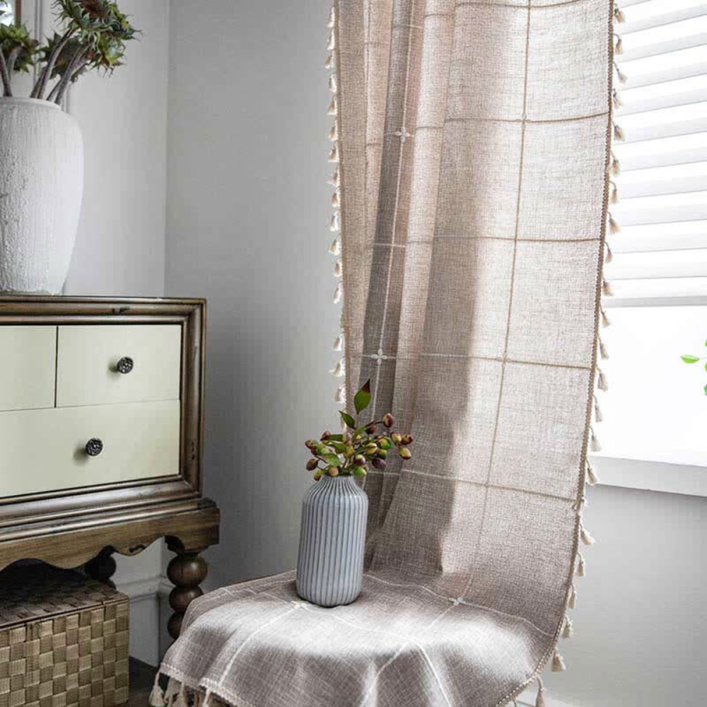 Tassel Plaid Semi-Blackout Cotton Blend Drapes