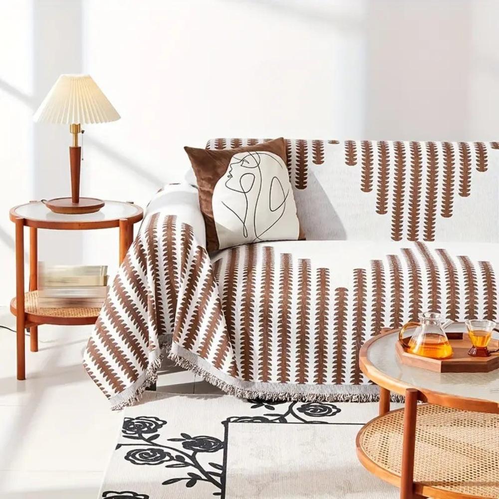 Monochrome Fern Chenille Sofa Cover with Anti-Slip Base