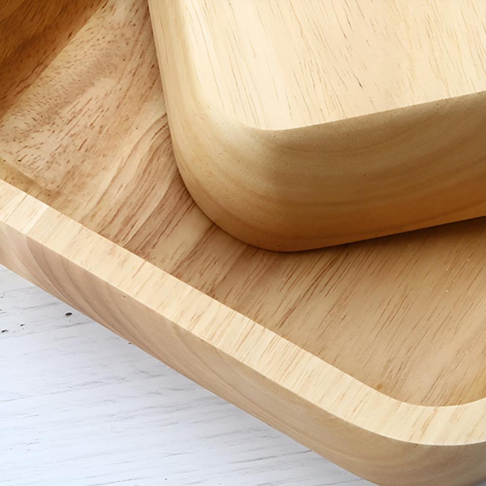 Natural Rubber Wood Square Serving Bowl