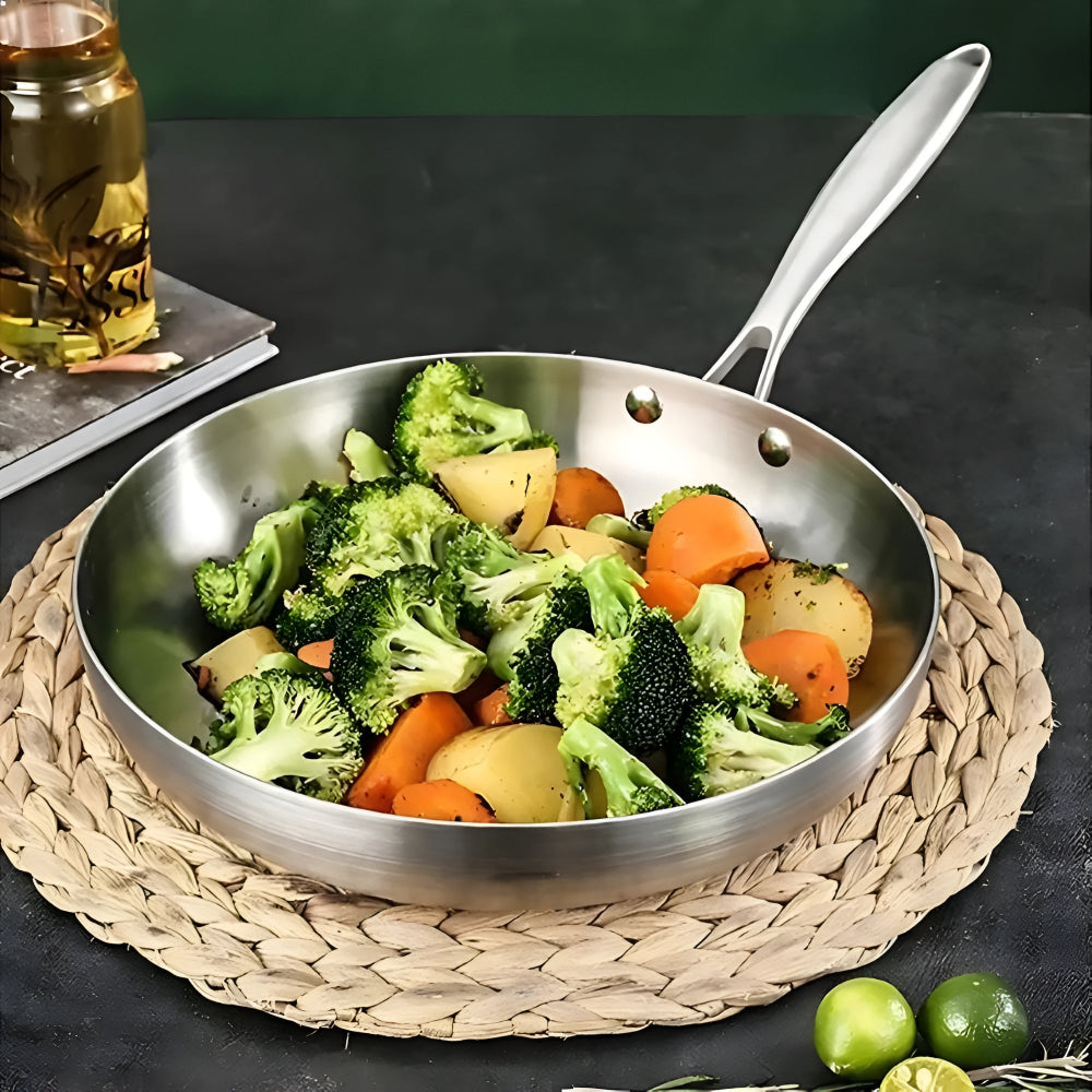 5-Ply Stainless Steel Frying Pan with Even Heat Distribution