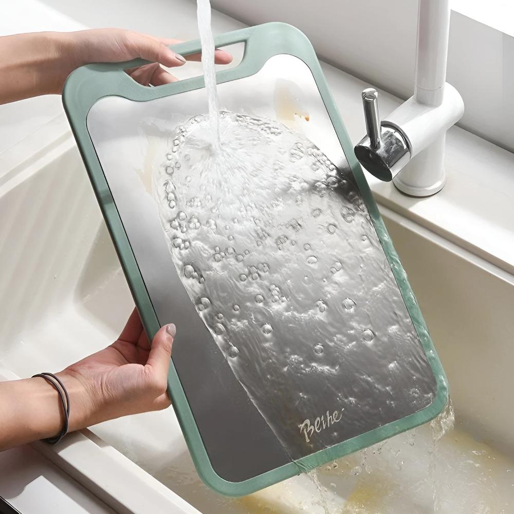 Double-Sided Stainless Steel Chopping Board with Garlic Grinder