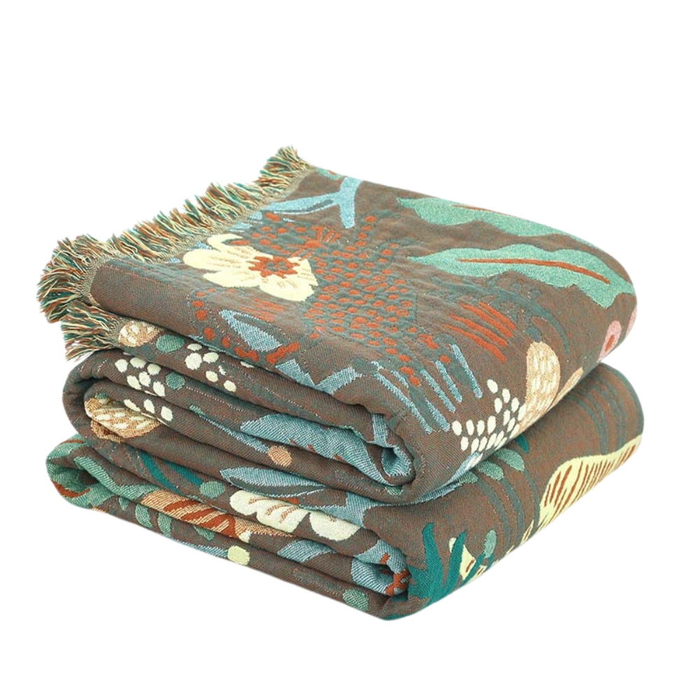 Reversible Cotton Gauze Blanket with Tassel Trim