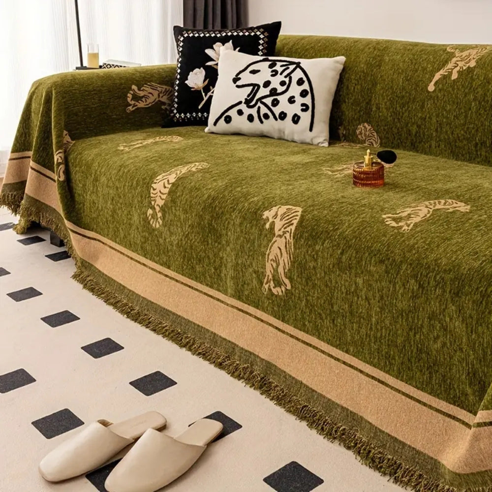 Reversible Chenille Tiger Sofa Cover