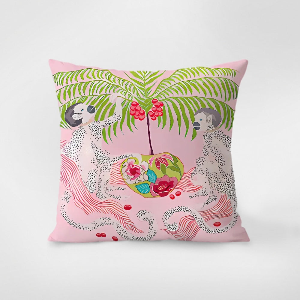 Zebra Print Tapestry Cushion Cover with Botanical Accents