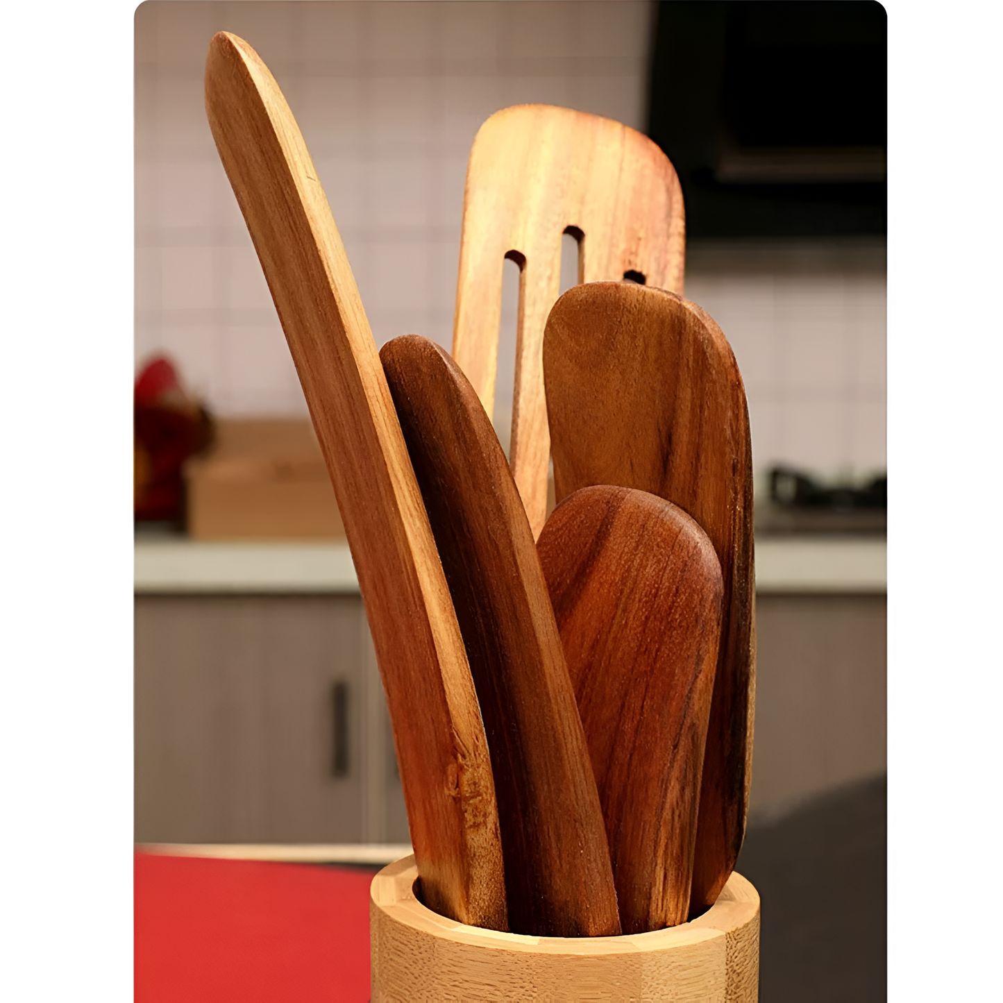 Non-Stick Teak Wooden Spatula Set with Ergonomic Grip