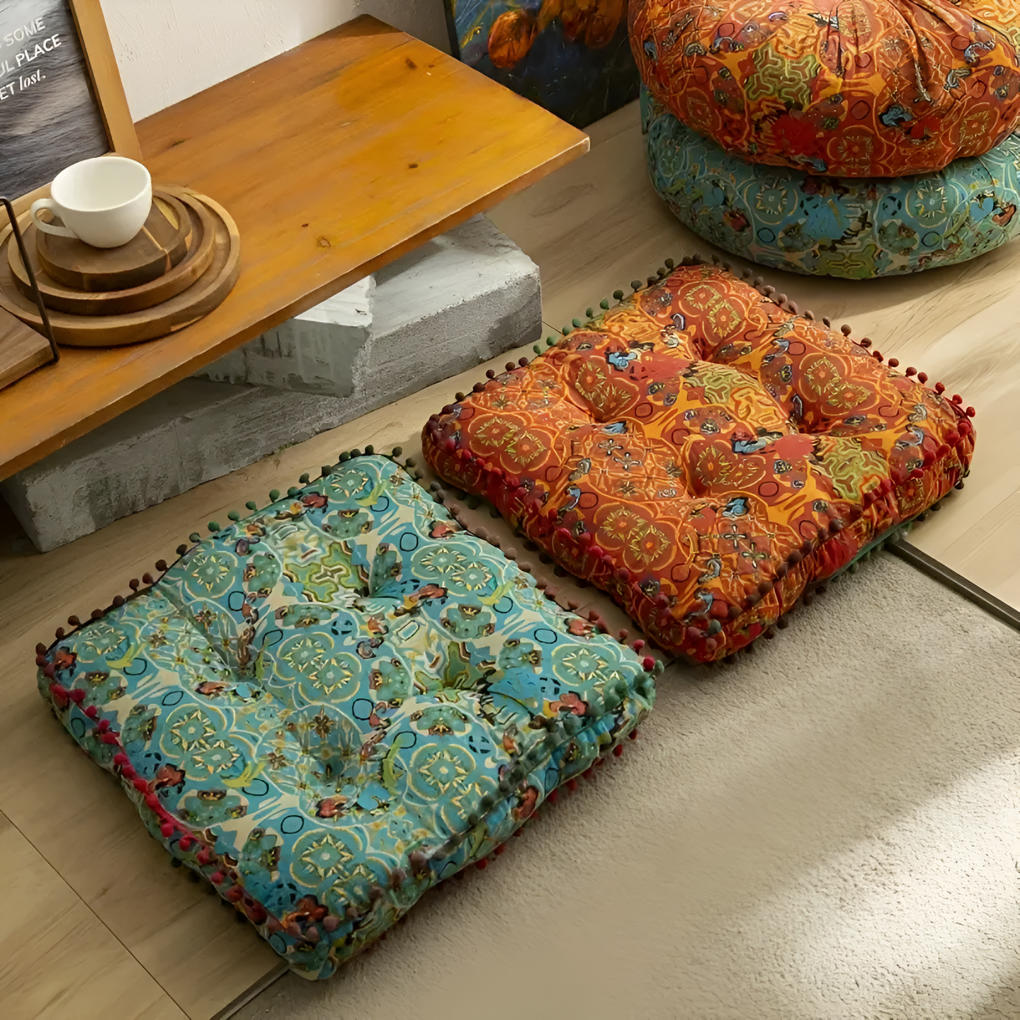 Bohemian Embroidered Round Floor Cushion