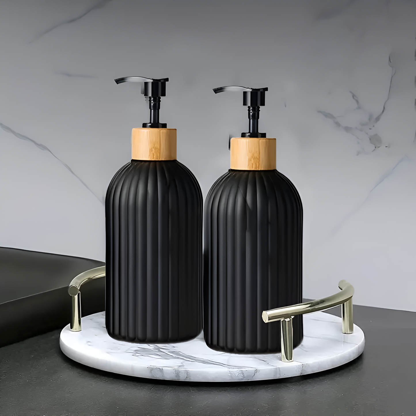 Minimalist Black Bamboo Pump Soap Dispenser