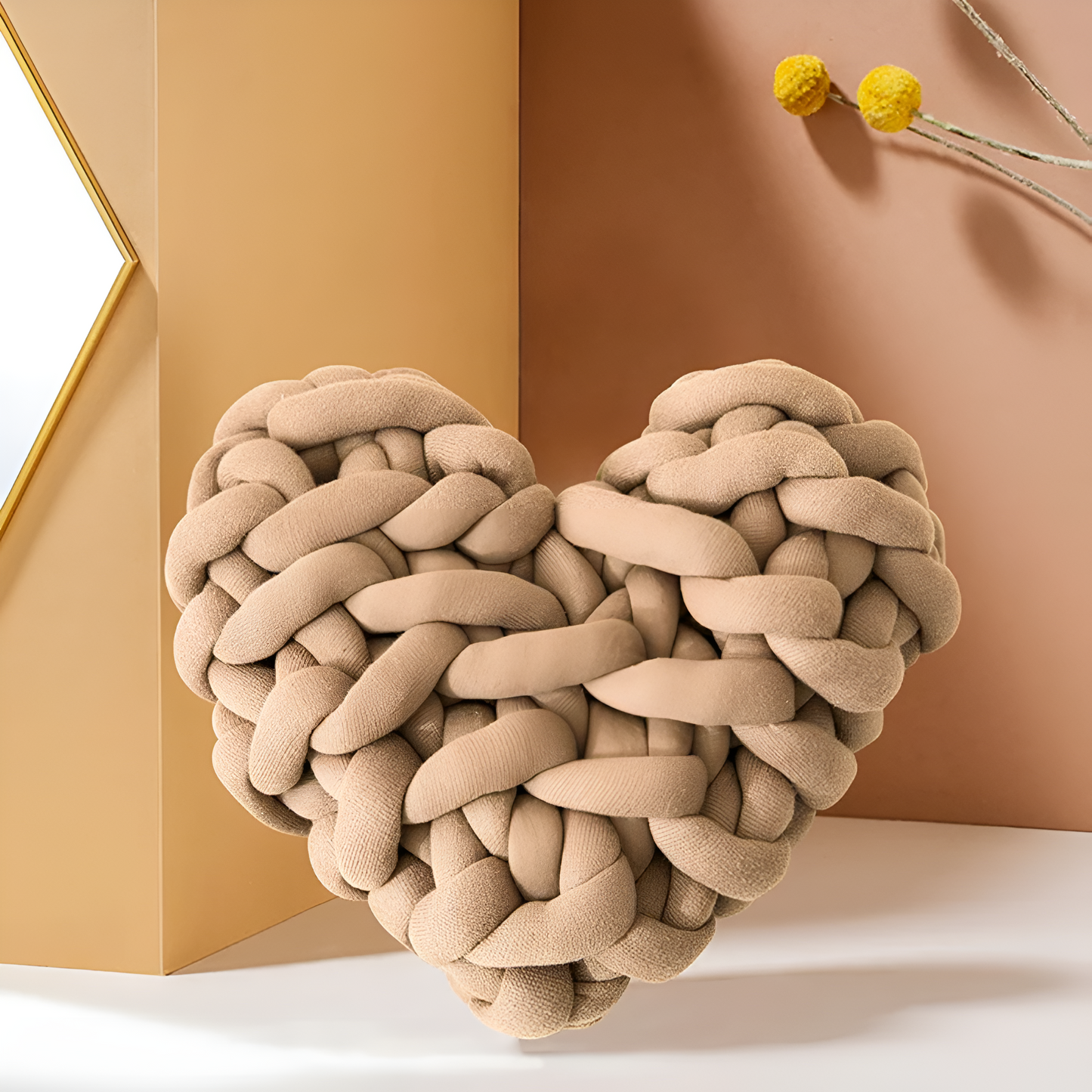 Plush Heart-Shaped Knotted Cushion