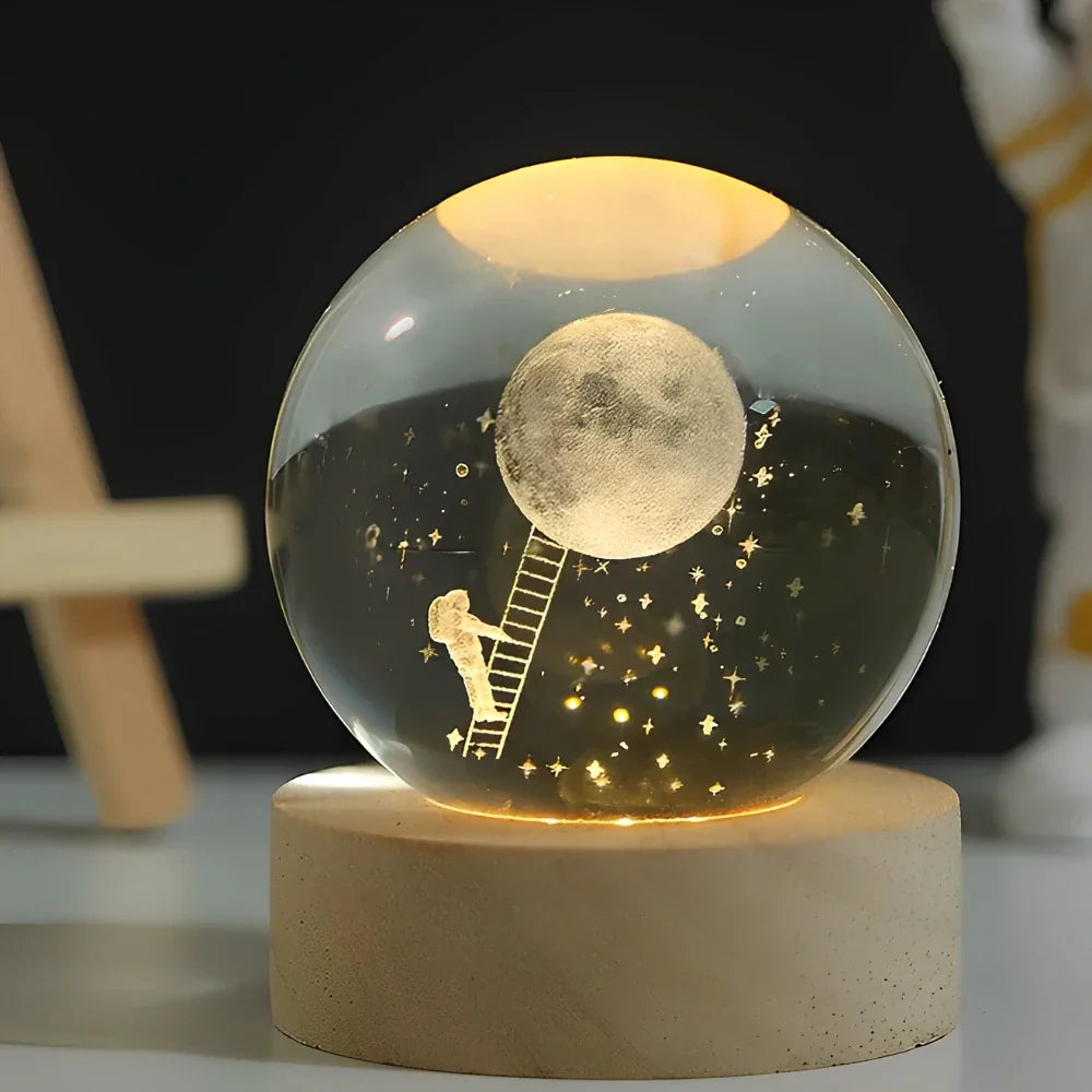 LED 3D Galaxy Crystal Night Light with Wooden Base