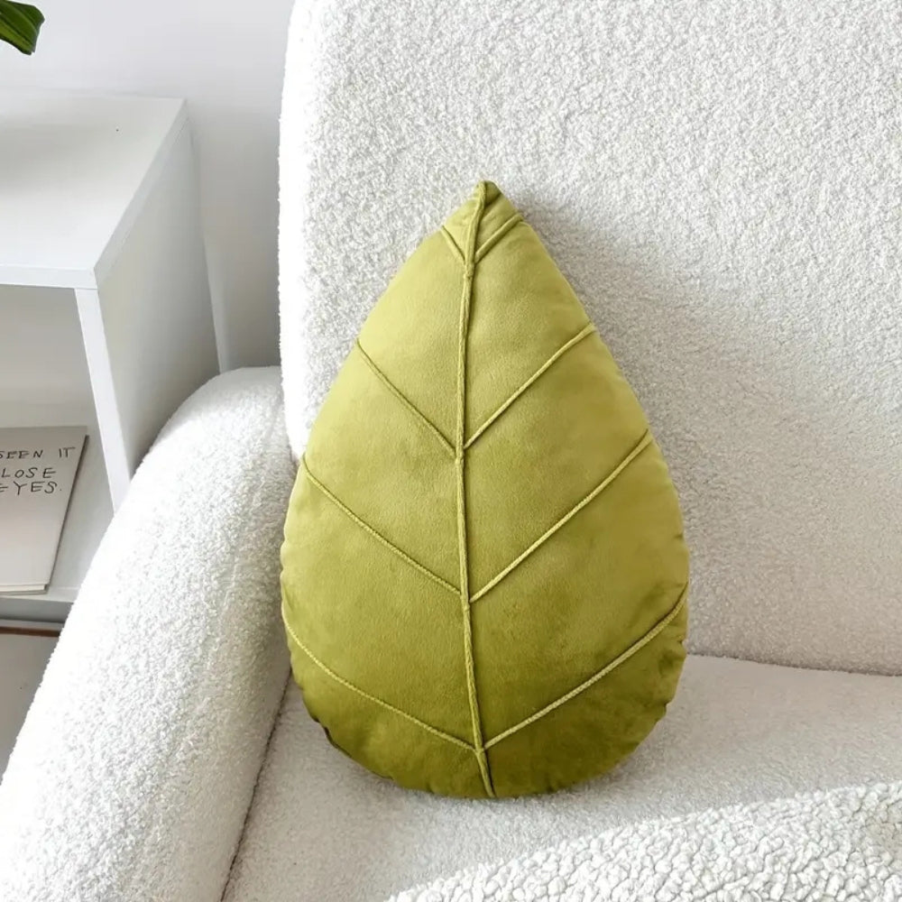Leaf Shaped Plush Microfiber Cushion in Lush Green