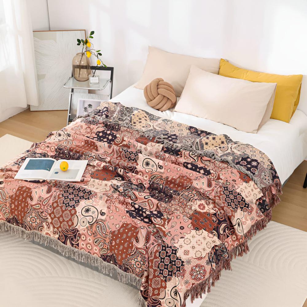 Reversible Bohemian Paisley Cotton Blanket