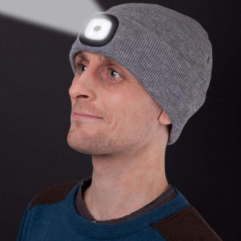 LED Headlamp Beanie Hat with Removable Light