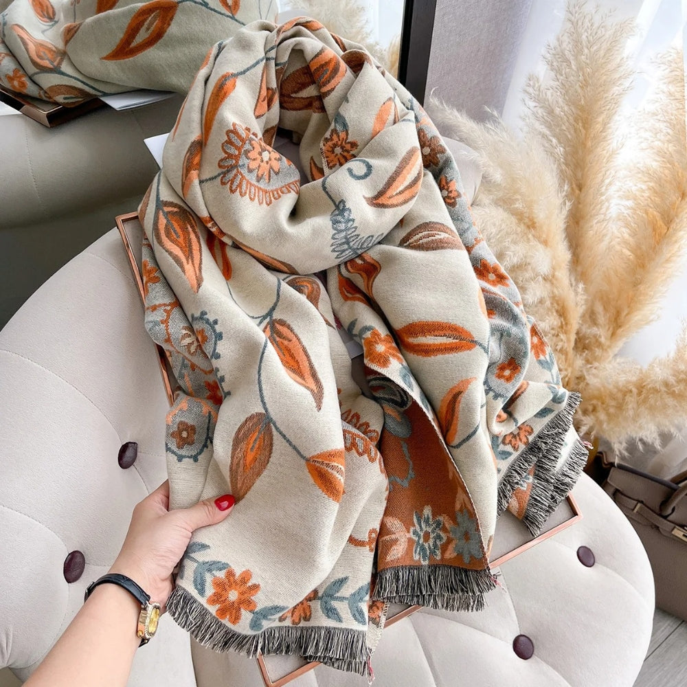 Double-Sided Floral Pashmina Winter Shawl Scarf