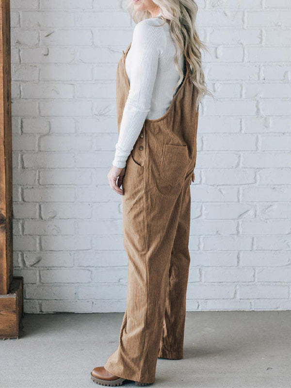 Cozy Ribbed Corduroy Loose Fit Overalls with Adjustable Straps