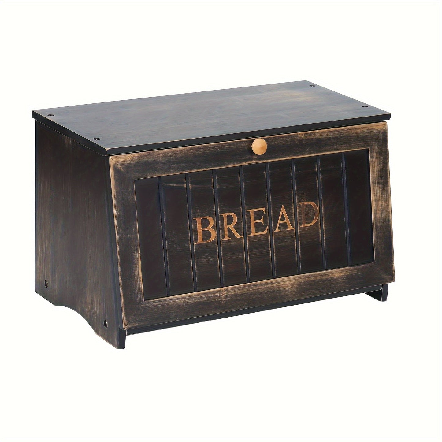 Vintage Black Wooden Bread Box with Drop-Down Door