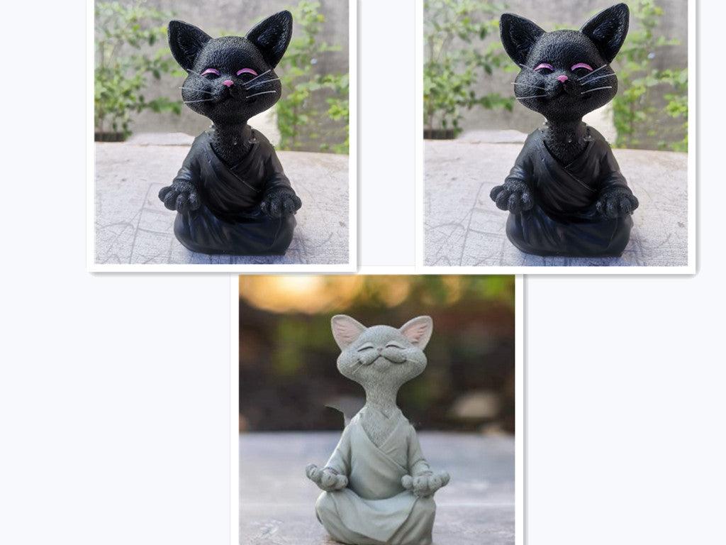 Black Buddha Cat Figure for Meditation and Yoga Decor