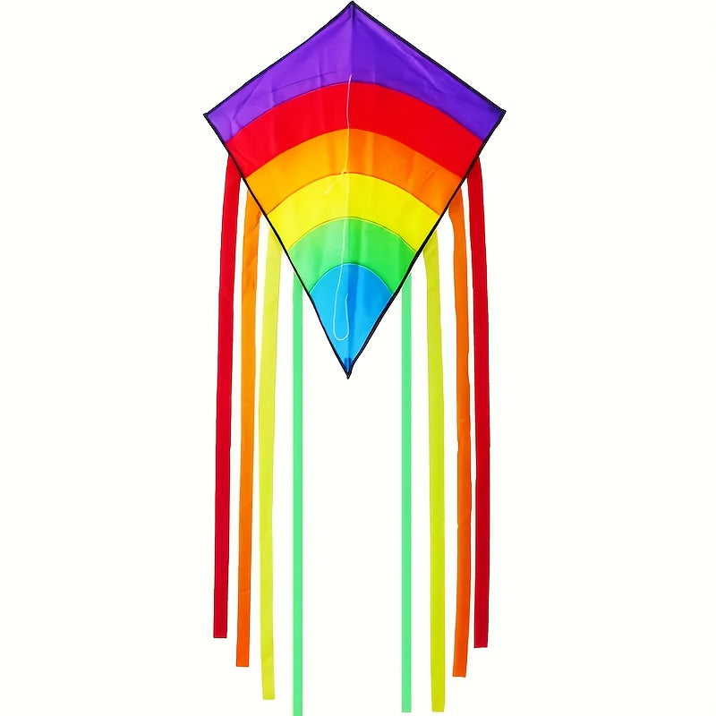 Rainbow Diamond Kite with Colorful Ribbons for Outdoor Fun