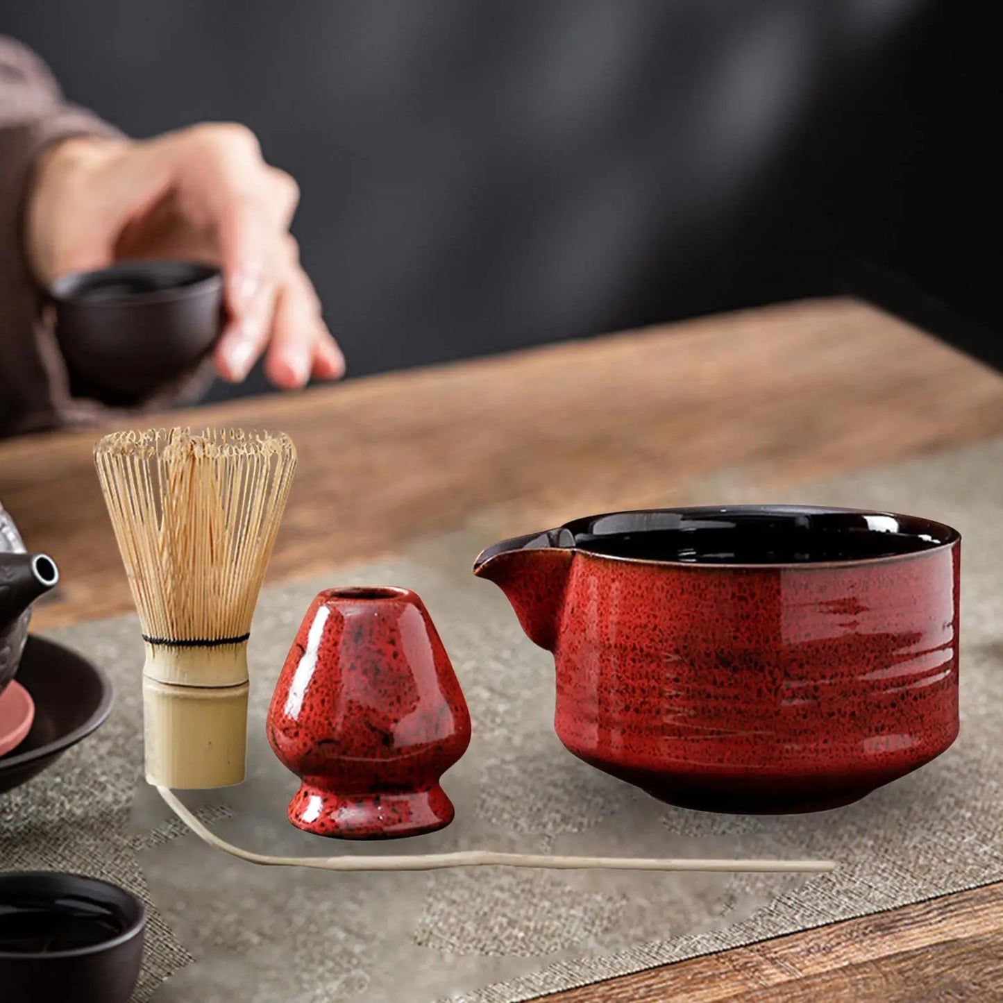 Japanese Matcha Tea Set with Ceramic Bowl and Bamboo Whisk