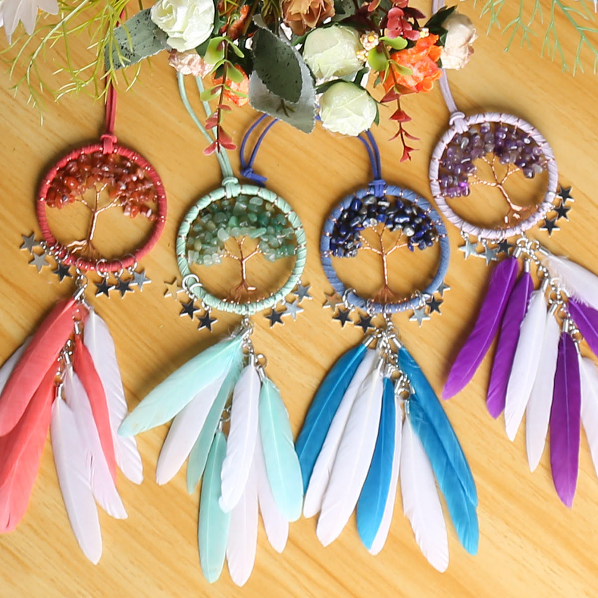 Tree of Life Gemstone Dreamcatcher with Natural Crystals