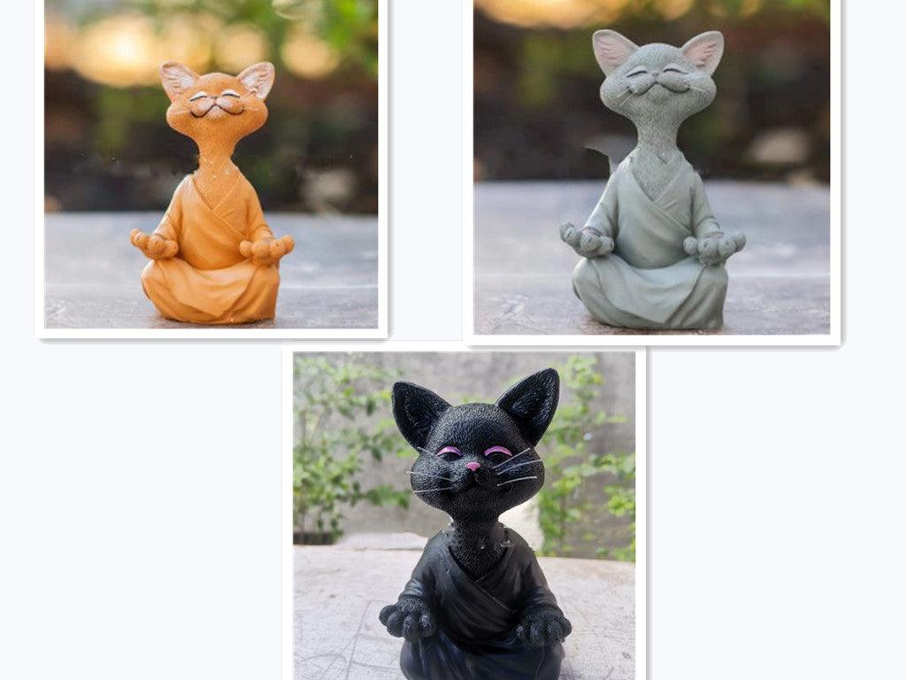 Black Buddha Cat Figure for Meditation and Yoga Decor