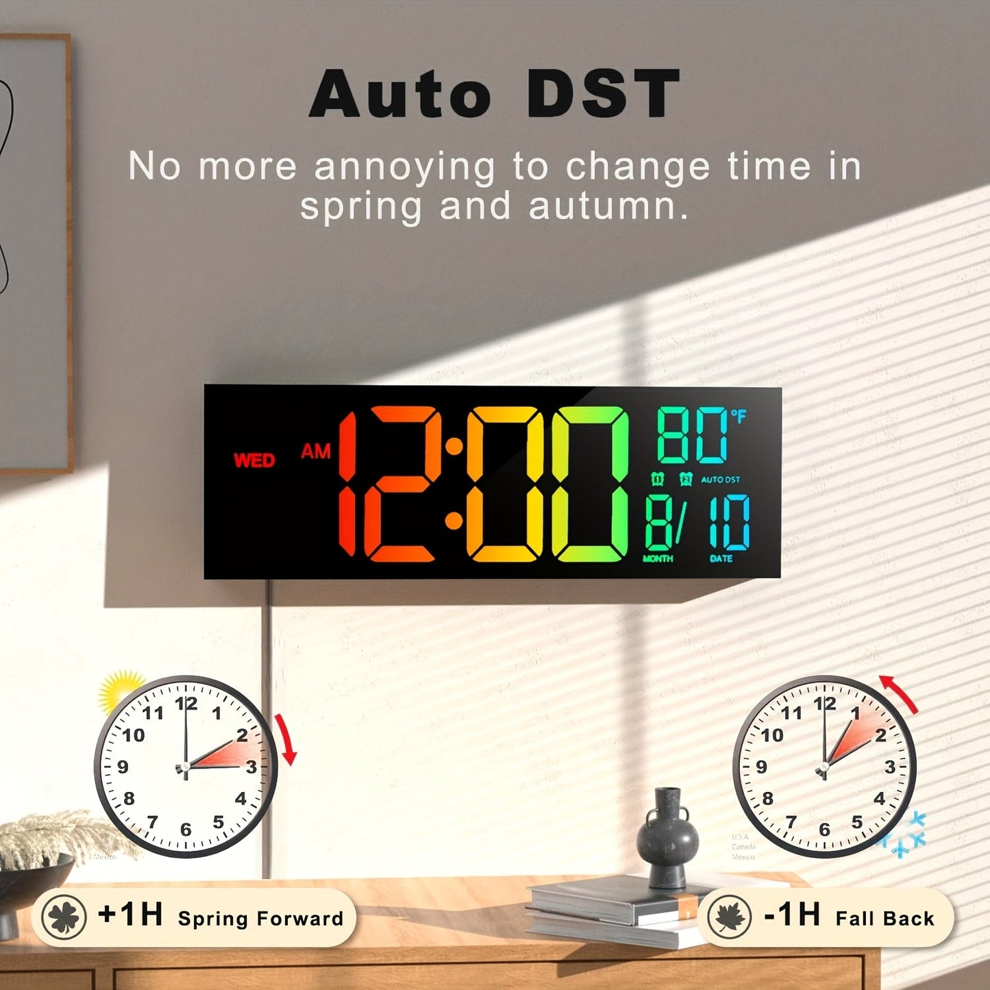 16-Inch RGB Digital Wall Clock with Remote Control and Auto Brightness