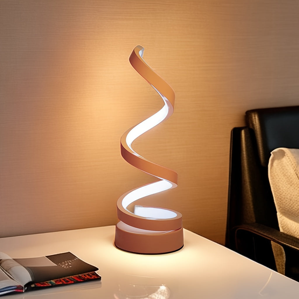 Modern Spiral LED Table Lamp with Warm Light for Bedroom and Office