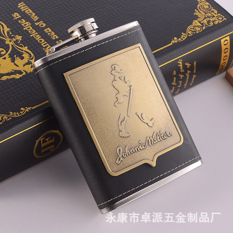 8oz Stainless Steel Hip Flask Gift Set with Alcohol Funnel and Embroidered Silk Box