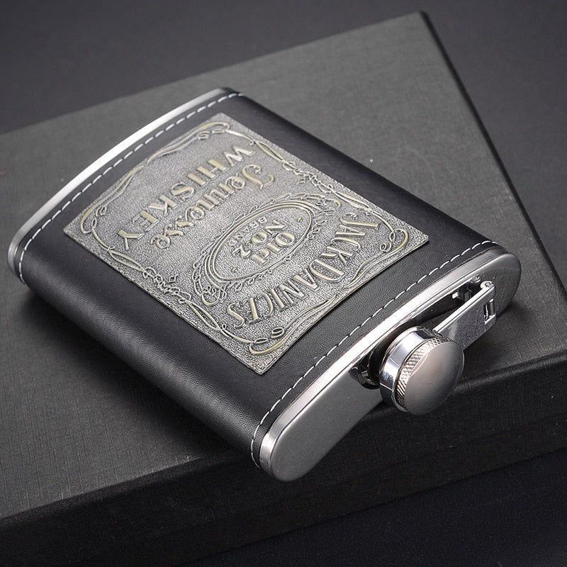 8oz Stainless Steel Hip Flask Gift Set with Alcohol Funnel and Embroidered Silk Box