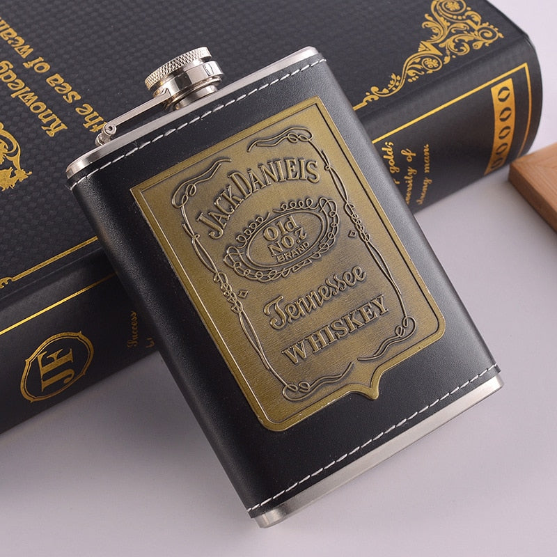 8oz Stainless Steel Hip Flask Gift Set with Alcohol Funnel and Embroidered Silk Box