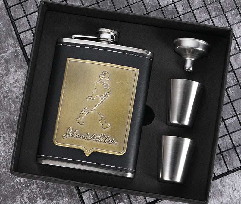 8oz Stainless Steel Hip Flask Gift Set with Alcohol Funnel and Embroidered Silk Box
