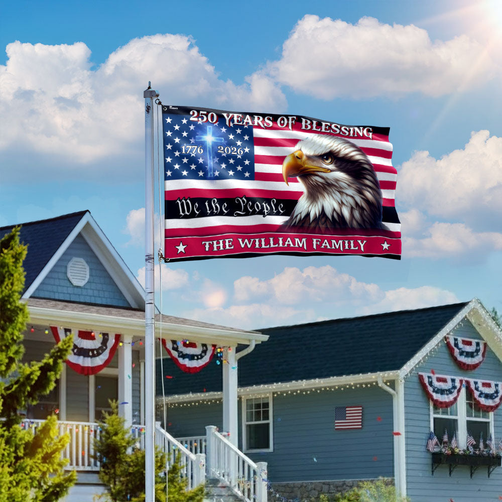 Personalized Patriotic Canvas Flag with Grommets - Custom Name 250 Years of Blessings 1776-2026