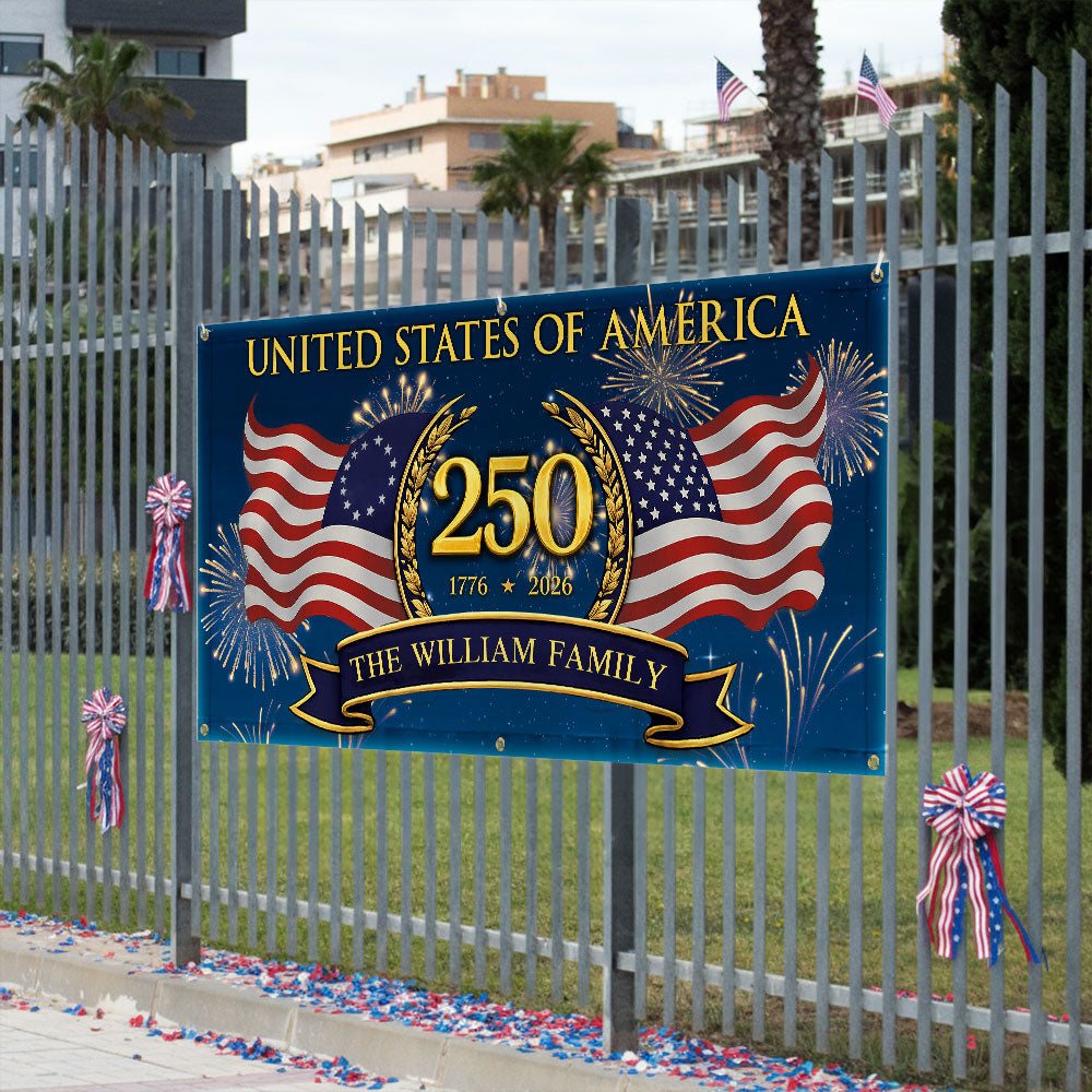 Personalized 250th Anniversary Patriotic Fence Banner