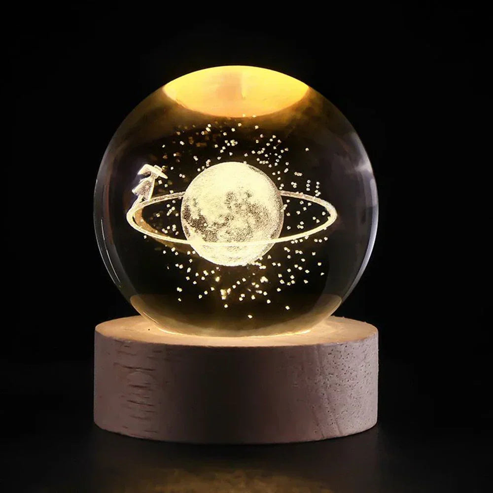 LED Night Light with 3D Crystal Sphere and Wooden Base