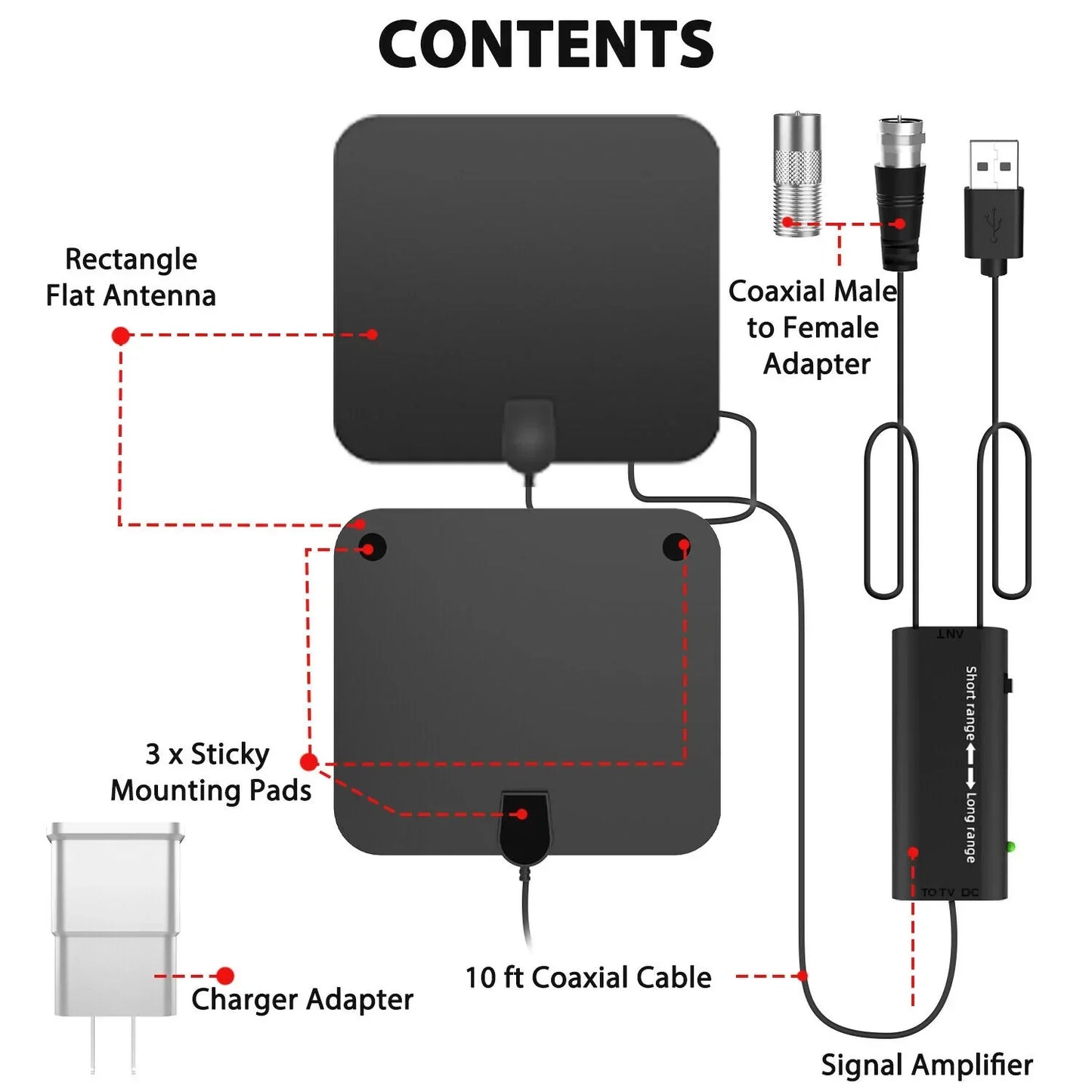 300-Mile Indoor Digital HDTV Antenna with Signal Booster
