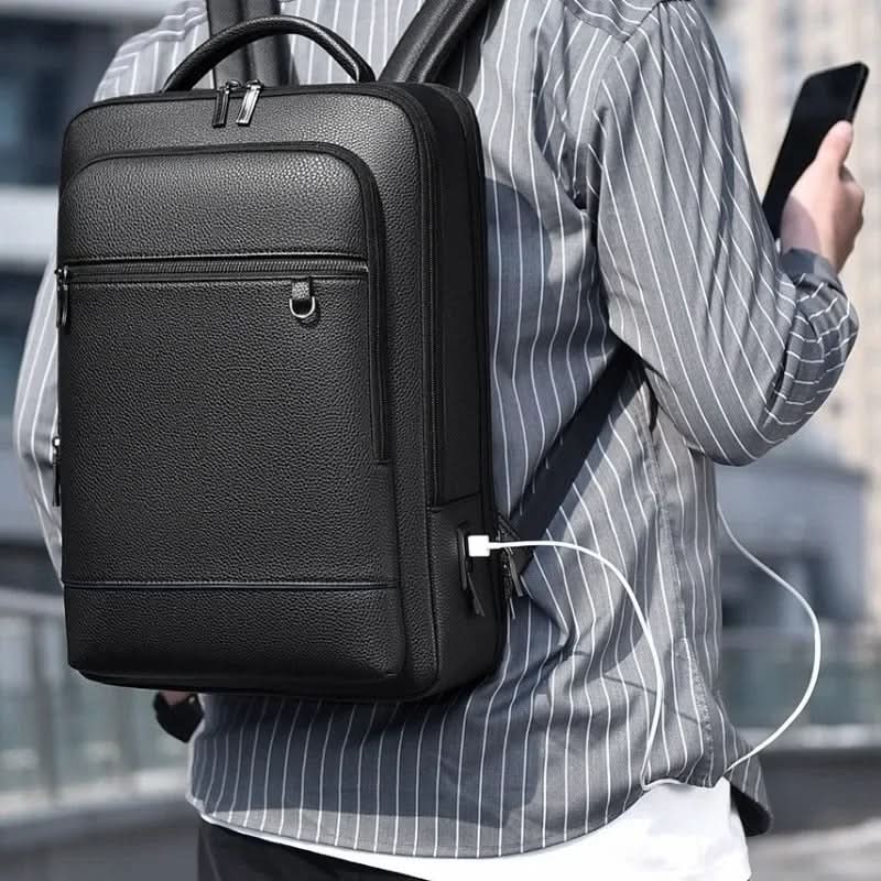 Smart PU Leather USB Backpack for Laptops up to 15.6 Inches