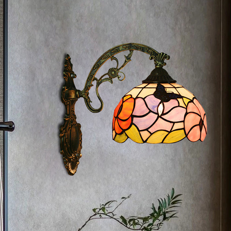 Tiffany Bronze Stained Glass Butterfly Wall Lamp