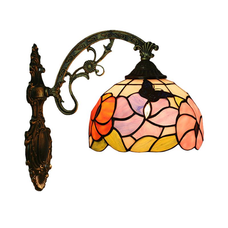 Tiffany Bronze Stained Glass Butterfly Wall Lamp