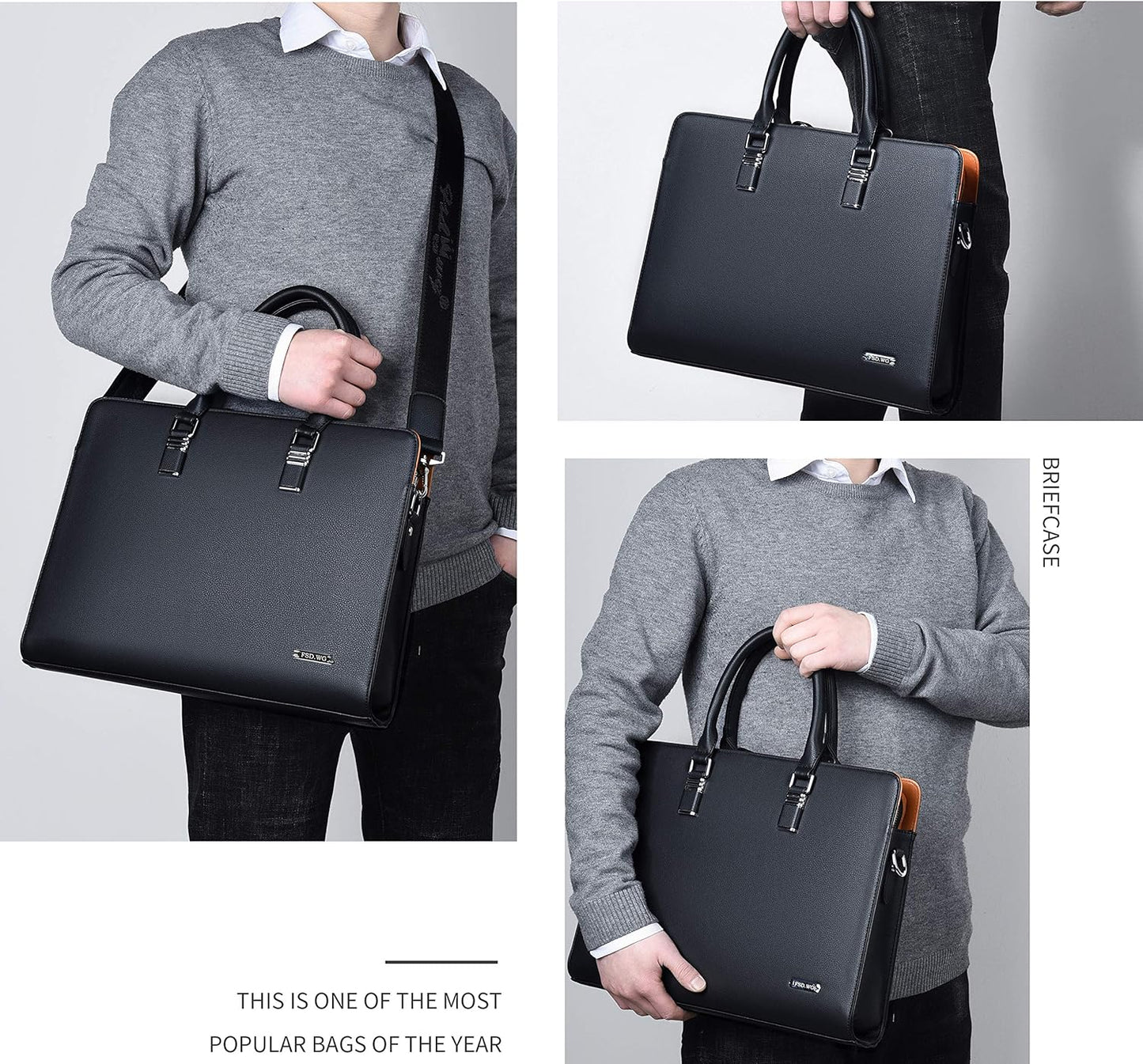 Genuine Leather Multi-Compartment Briefcase for Laptops up to 15.6 Inches