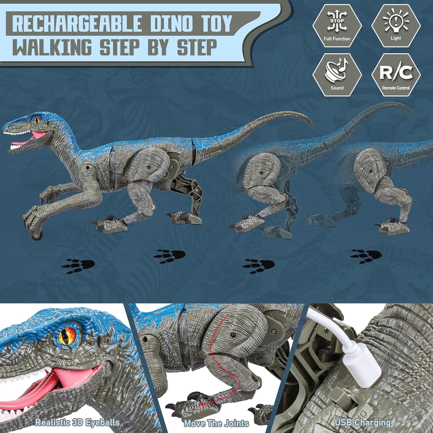 Remote Control Velociraptor Dinosaur Toy with Realistic Sounds and Movements