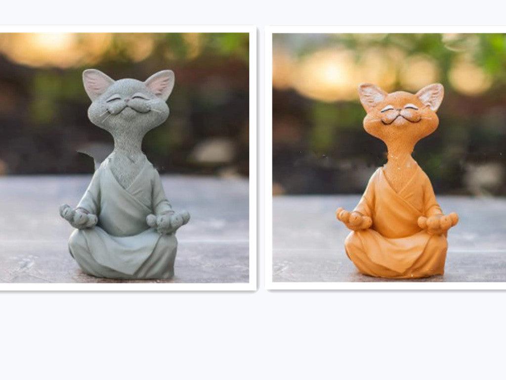 Black Buddha Cat Figure for Meditation and Yoga Decor