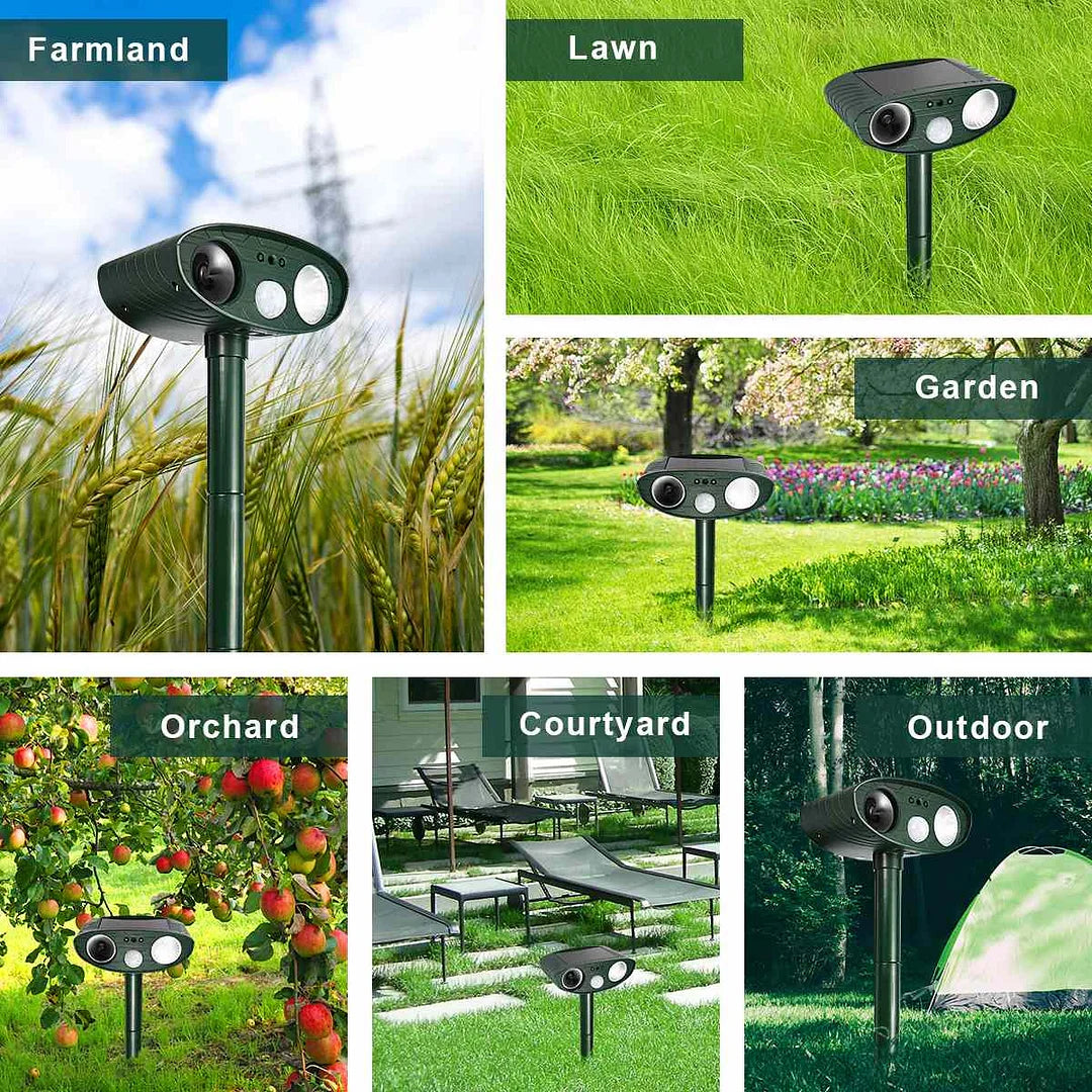Solar Powered Ultrasonic Deer Repeller - Motion Activated Animal Scarer - 2425 Sq Ft Coverage