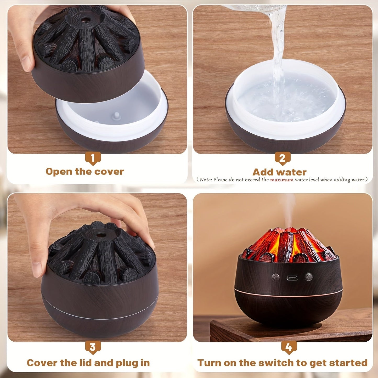 Mini Charcoal Fire Humidifier with Realistic Flame Effect