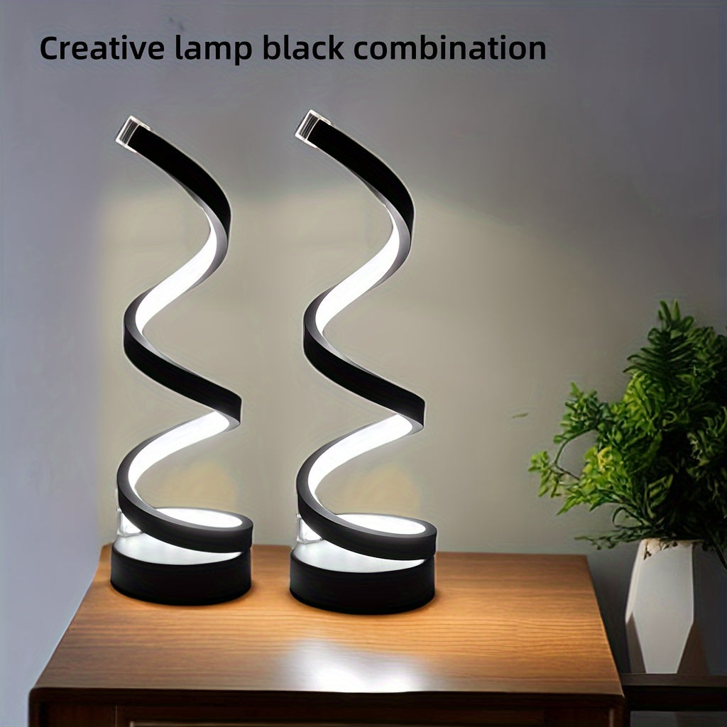 Modern Spiral LED Table Lamp with Warm Light for Bedroom and Office