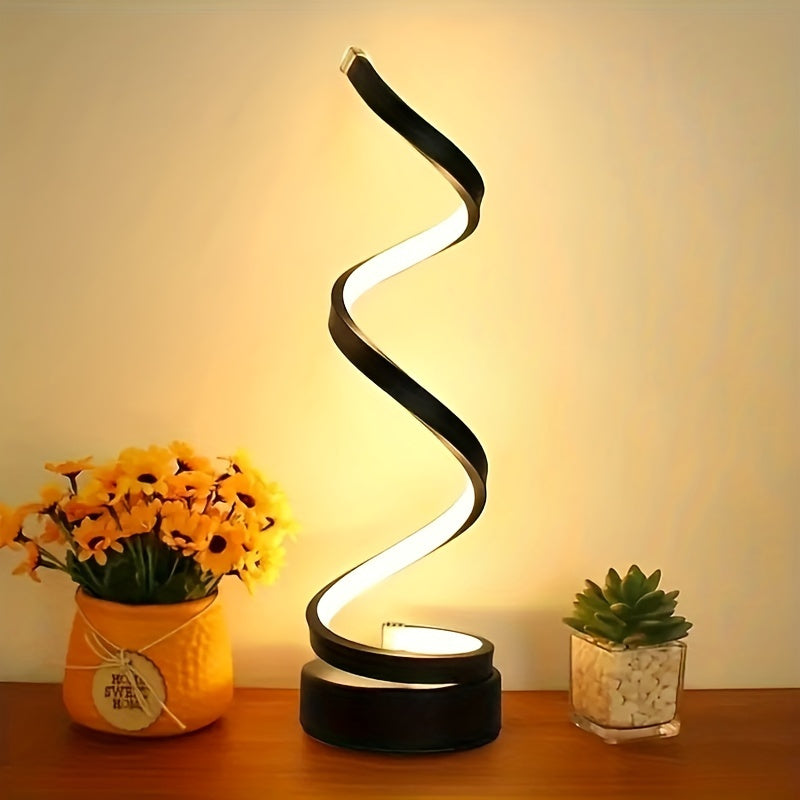 Modern Spiral LED Table Lamp with Warm Light for Bedroom and Office